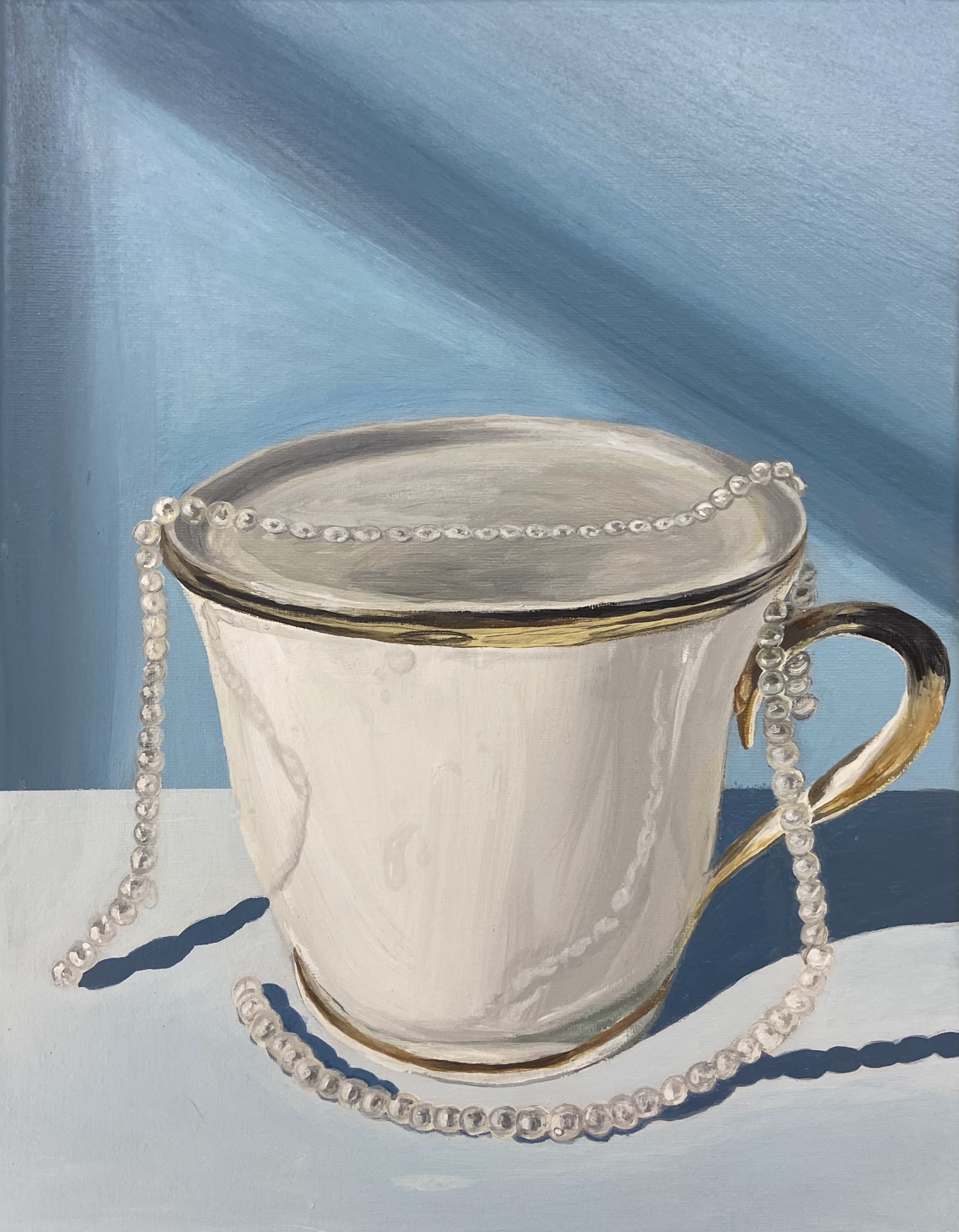 painting of tea cup and pearls