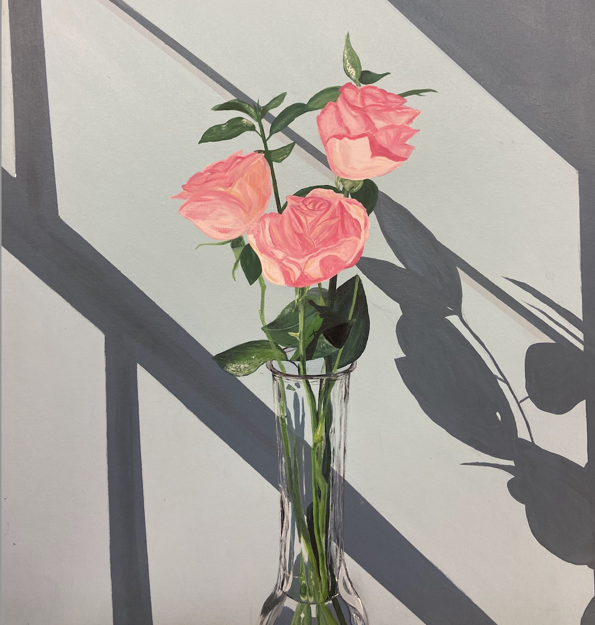 painting of roses in a vase